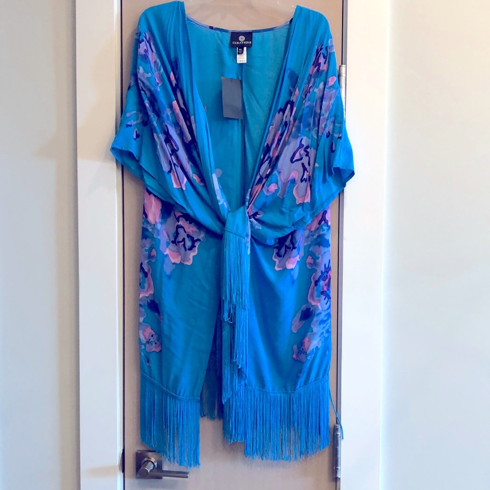 Kaftan shawl with fringe hem. Blue kaftan. New!